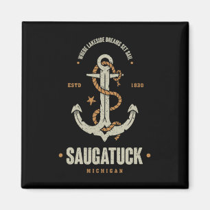 Vintage Retro Anchor Saugatuck Michigan Boating Sa Magnet