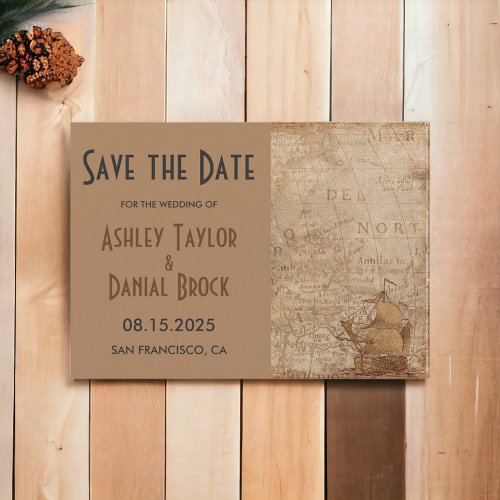 Vintage Retro Ancient Map Old Chic Classic Wedding Save The Date
