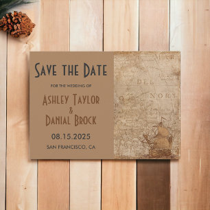 Vintage Retro Ancient Map Ship Classic Wedding Save The Date