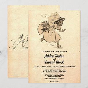 Vintage Retro Ancient Old Bride 50s Rustic Wedding Invitation