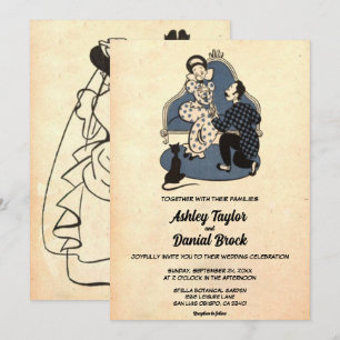 Vintage Retro Ancient Style Couple Rustic Wedding Invitation
