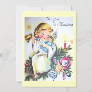 Vintage Retro Angel in Christmas Tree Holiday Card