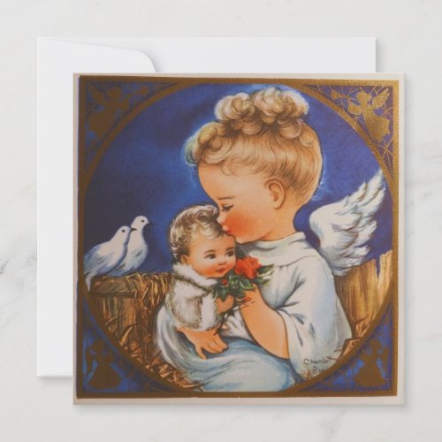 Vintage Retro Angel with Baby Jesus Christmas Holiday Card