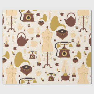 vintage retro antique phonograph mannequin sepia wrapping paper