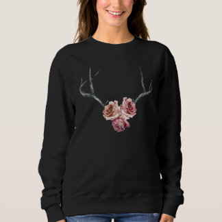 Vintage Retro  Antlers Roses  Deer Rose Women's Sweatshirt