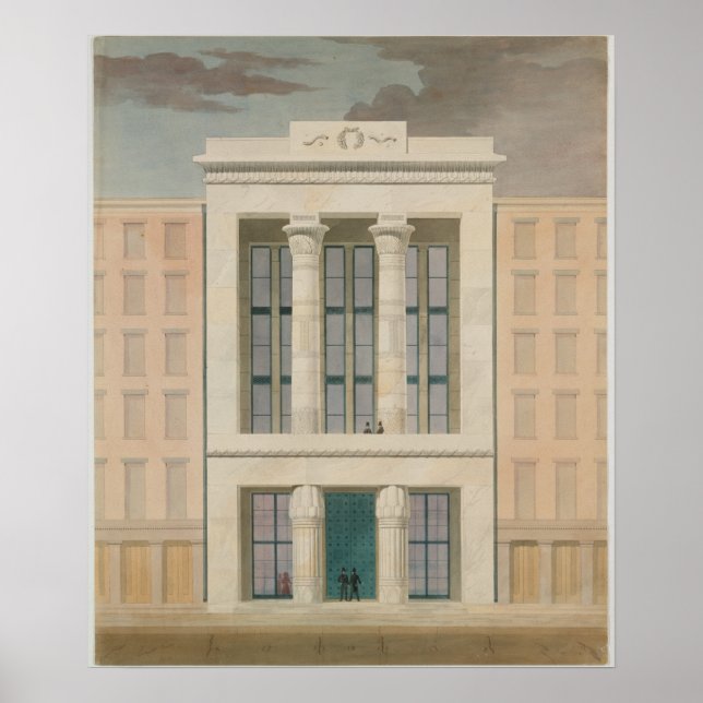 Vintage Retro Architecture Drawing Building Facade Poster (Front)