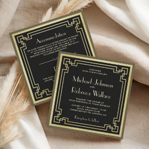 Vintage Retro Art Deco All in One Wedding Invitation