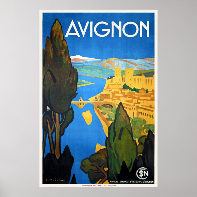 Vintage Retro Art Deco French Travel Avignon Poster (Front)