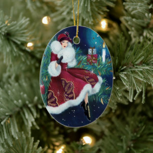 Vintage Retro Art Deco Woman Christmas Ceramic Ornament