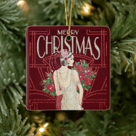 Vintage Retro Art Deco Woman Christmas Ceramic Ornament
