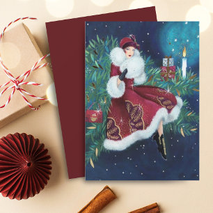 Vintage Retro Art Deco Woman Christmas Holiday Card