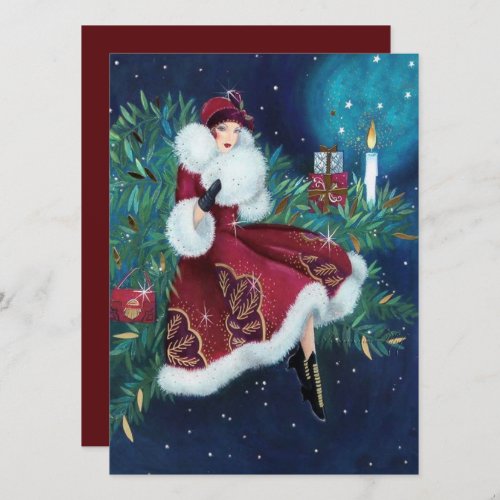 Vintage Retro Art Deco Woman Christmas Holiday Card