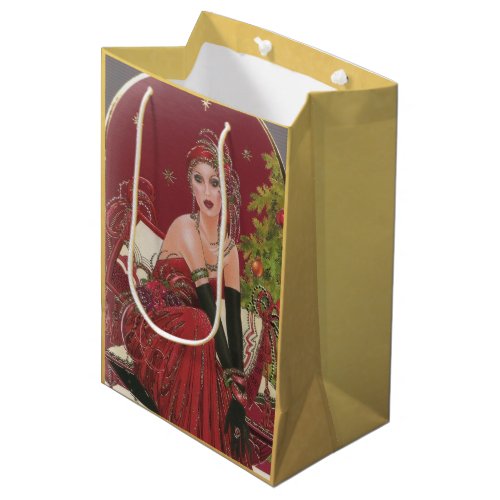 Vintage Retro Art Deco Woman Christmas Holiday Medium Gift Bag