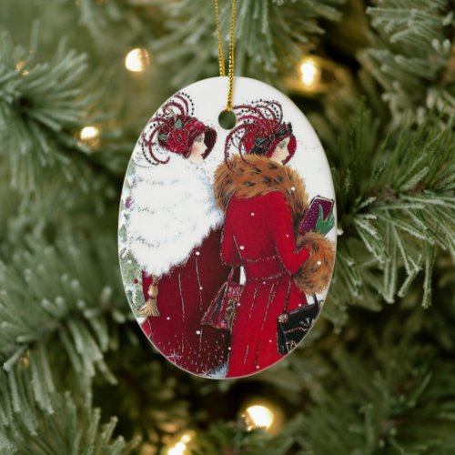 Vintage Retro Art Deco Women Christmas Ceramic Ornament