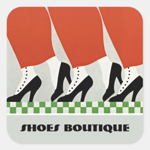 Vintage Retro Art Deco Women Shoes Pumps Custom Square Sticker