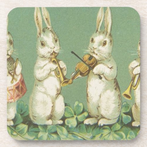 Vintage Retro Art Easter Bunny Bunnies Orchestra Beverage Coaster
