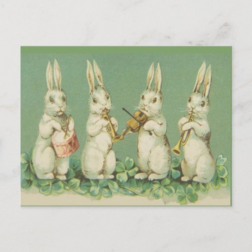 Vintage Retro Art Easter Bunny Bunnies Orchestra Holiday Postcard