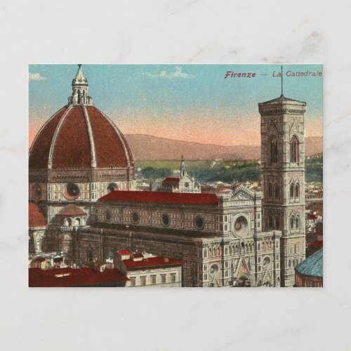 Vintage Retro Art Florence Italy Italia Cathedral Postcard