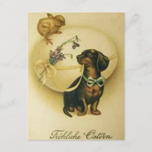 Vintage Retro Art German Egg Dachshund Easter Holiday Postcard