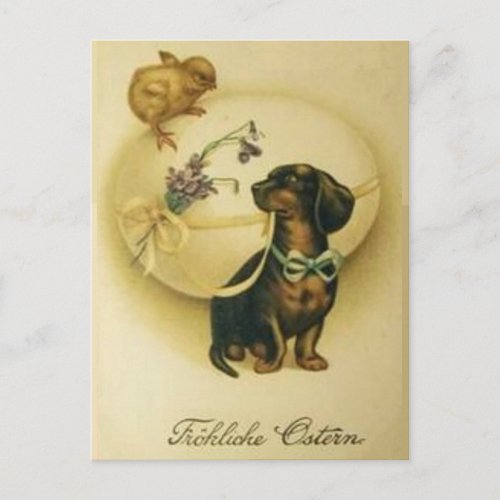 Vintage Retro Art German Egg Dachshund Easter Holiday Postcard