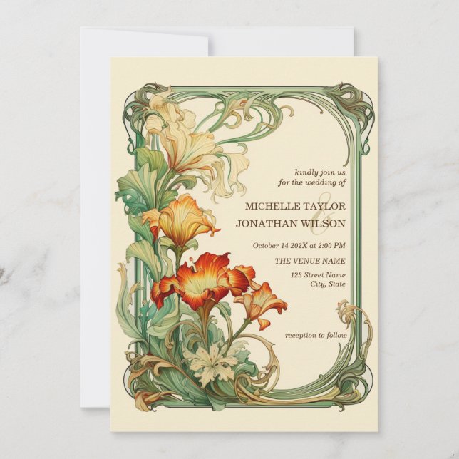 Vintage Retro Art Nouveau Botanical Garden Frame  Invitation (Front)