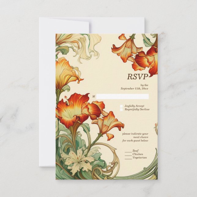 Vintage Retro Art Nouveau Botanical RSVP Card (Front)