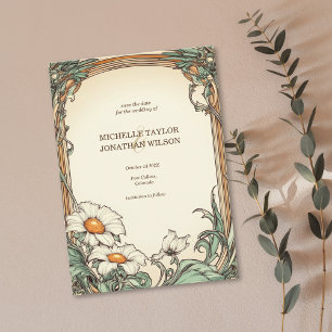 Vintage Retro Art Nouveau Botanical Save the Date Invitation