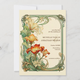 Vintage Retro Art Nouveau Botanical Save the Date Invitation