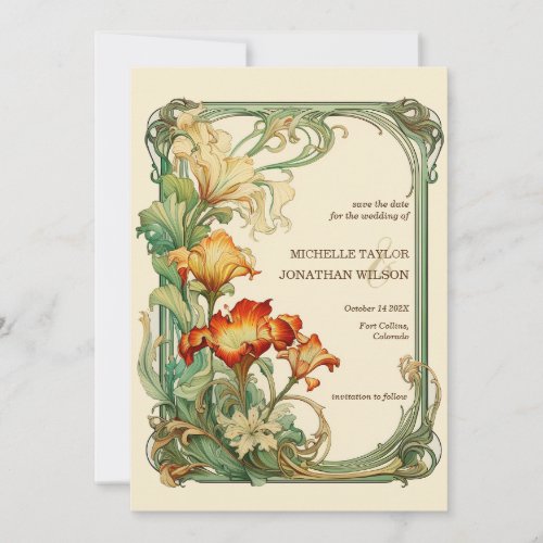 Vintage Retro Art Nouveau Botanical Save the Date Invitation