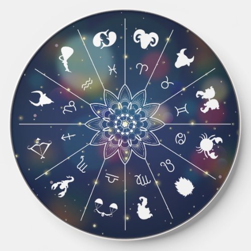 Vintage Retro Astrology Zodiac Symbol Wheel Wireless Charger