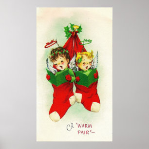 Vintage retro babies singing Christmas poster
