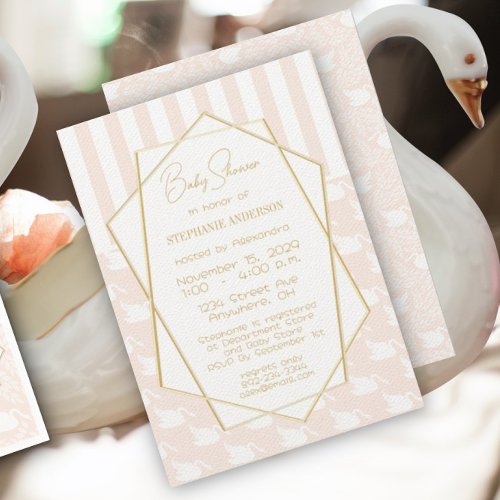 Vintage Retro Baby Girl Swan Pink Baby Shower Invitation