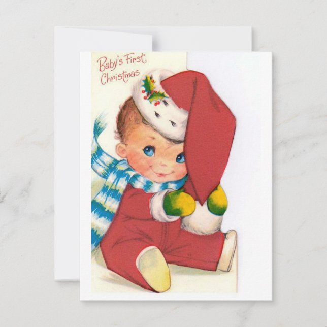 Vintage Retro Baby's First Christmas Holiday Card (Front)