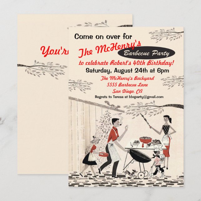 Vintage Retro Barbecue Party Invitation (Front/Back)