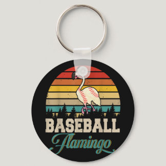 Vintage Retro Baseball Flamingo Cool Baseball Flam Keychain