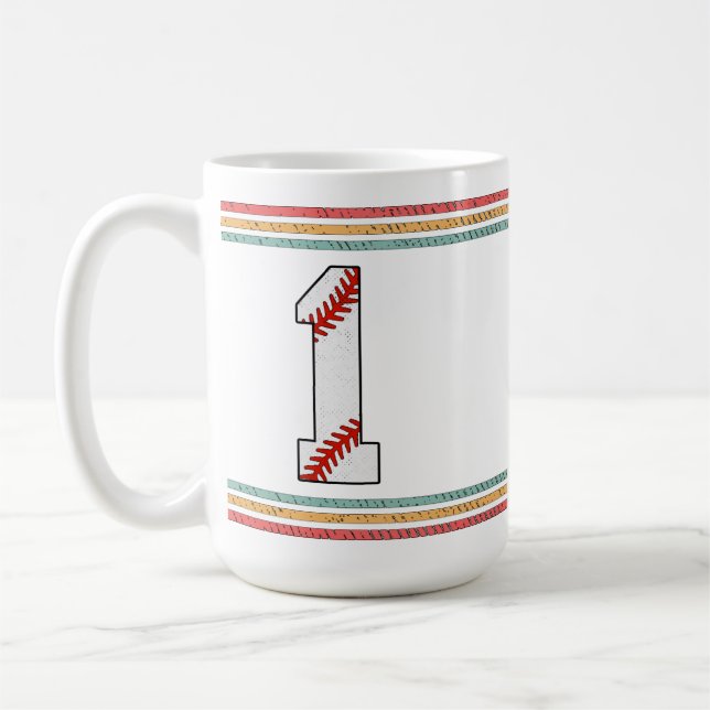 Vintage Retro Baseball Number 1 Design Coffee Mug (Left)