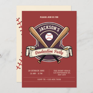 Vintage retro baseball sport graduation invitation