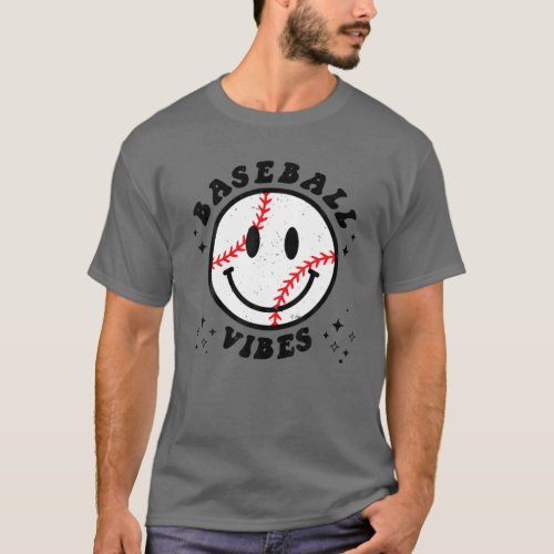 Vintage Retro Baseball Vibes Smiley Face 80S 90S T_Shirt