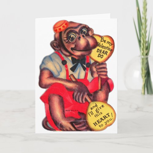 Vintage Retro Be My Valentine Dear Do Chimp Holiday Card
