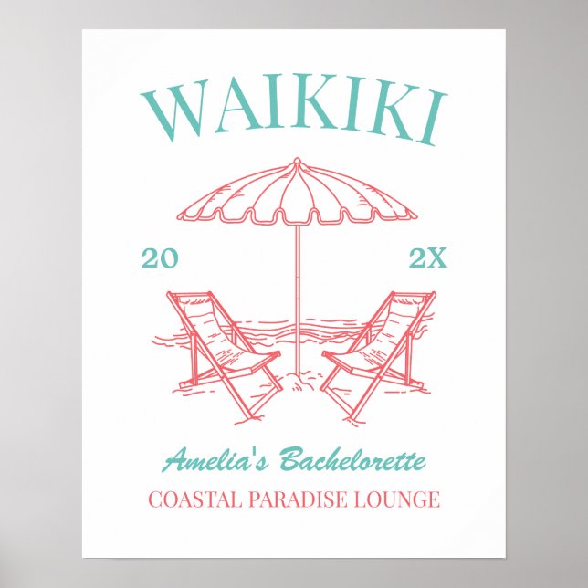 Vintage Retro Beach Bachelorette Party Customized Poster (Front)