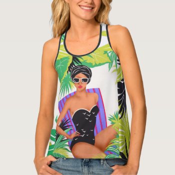 Vintage Retro Beach Girl Tropical Tank Top by sequindreams at Zazzle
