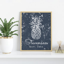 Vintage Retro Beach Pineapple Family Name Poster