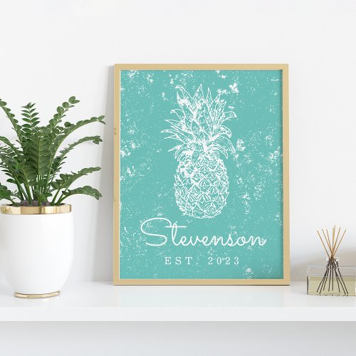 Vintage Retro Beach Pineapple Family Name Print