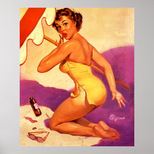 Vintage Retro Beach Summer Pinup Girl Poster