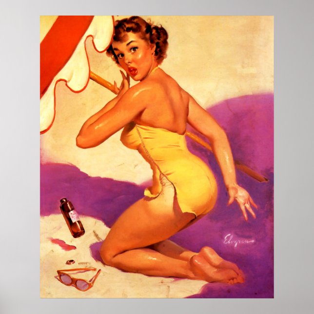 Vintage Retro Beach Summer Pinup Girl Poster (Front)