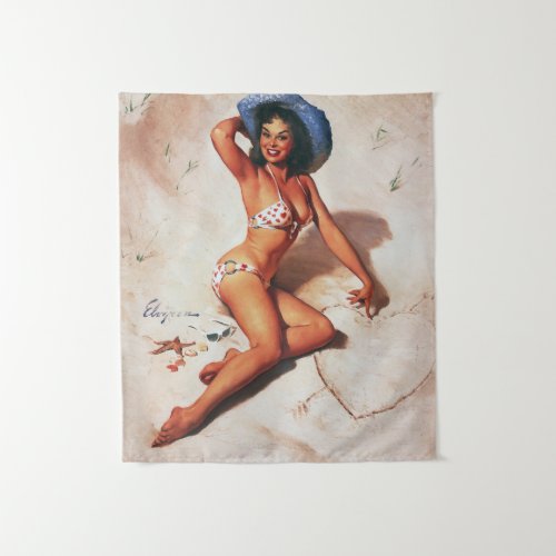 Vintage Retro Beach Summer Pinup Girl Tapestry
