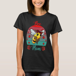 Vintage Retro Bee Mom Valentine Floral Insect Bow T-Shirt