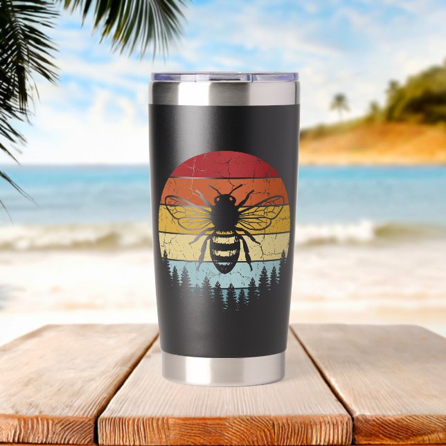 Vintage Retro Bees Beekeeper Beekeeping Insulated Tumbler (Beach (Rotated))