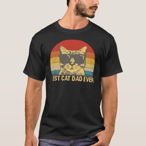 Vintage Retro Best Cat Dad Ever Sunset Fathers Gif T_Shirt