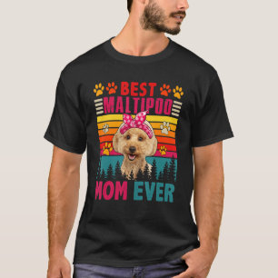 Vintage Retro Best Maltipoo Mom Ever Cute Dog Head T-Shirt